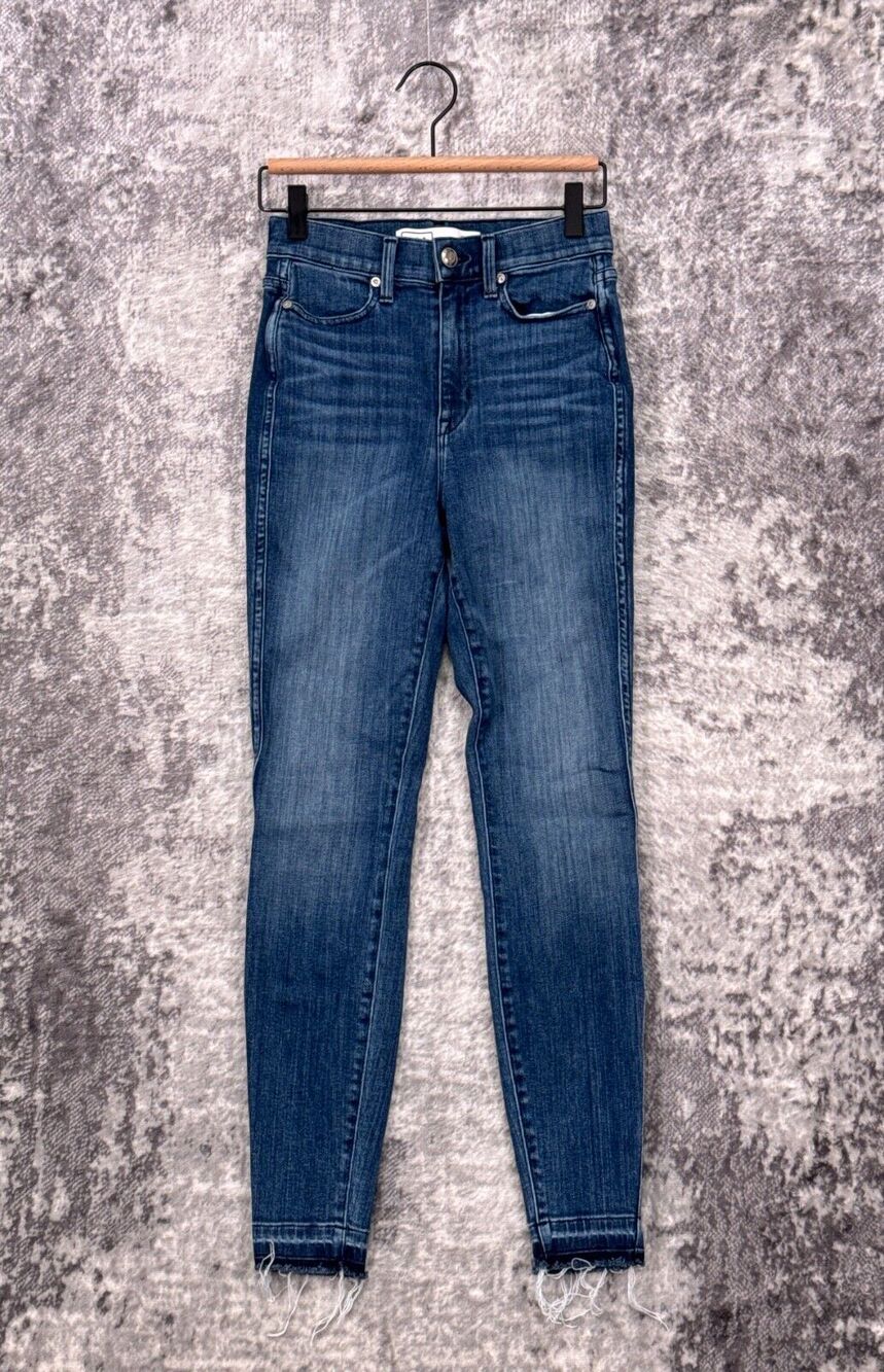 AYR Jeans 26 Womens The Riser Skinny High Waist Dark Wash Raw Hem Denim